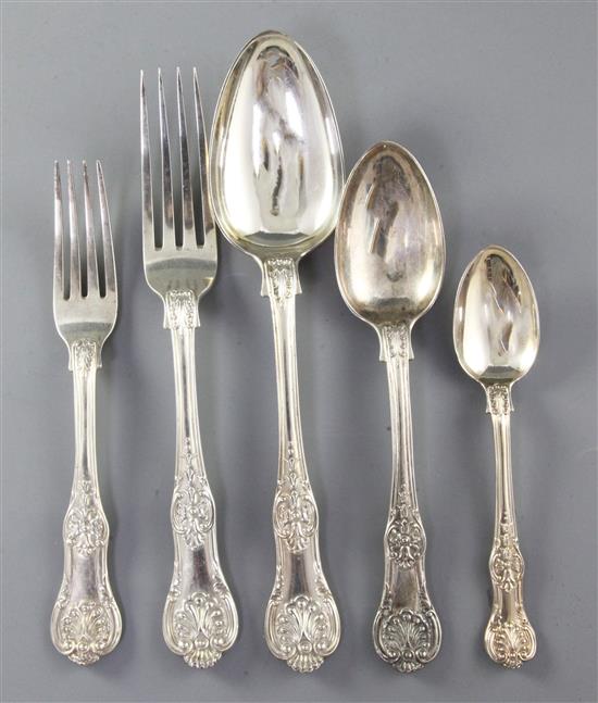 A harlequin part canteen of mainly Victorian silver Queens pattern flatware, 93.5 oz.